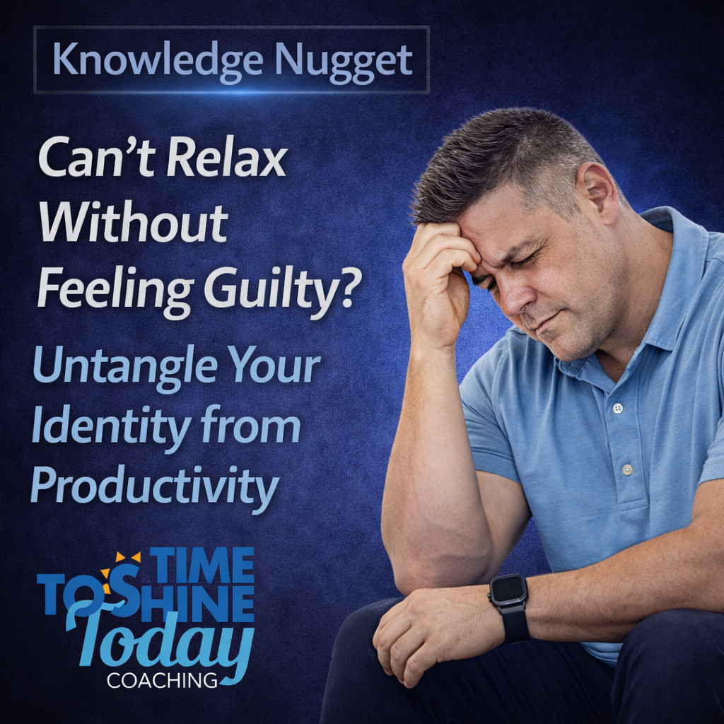 Read more about the article Can’t Relax Without Feeling Guilty? Untangle Your Identity from Productivity 🧠  – ⚡3 Minute Coach Fergie Knowledge Nugget